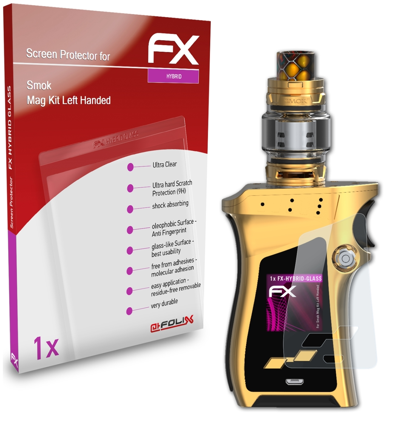 ATFOLIX FX-Hybrid-Glass Schutzglas(für (Left Handed)) Kit Smok Mag