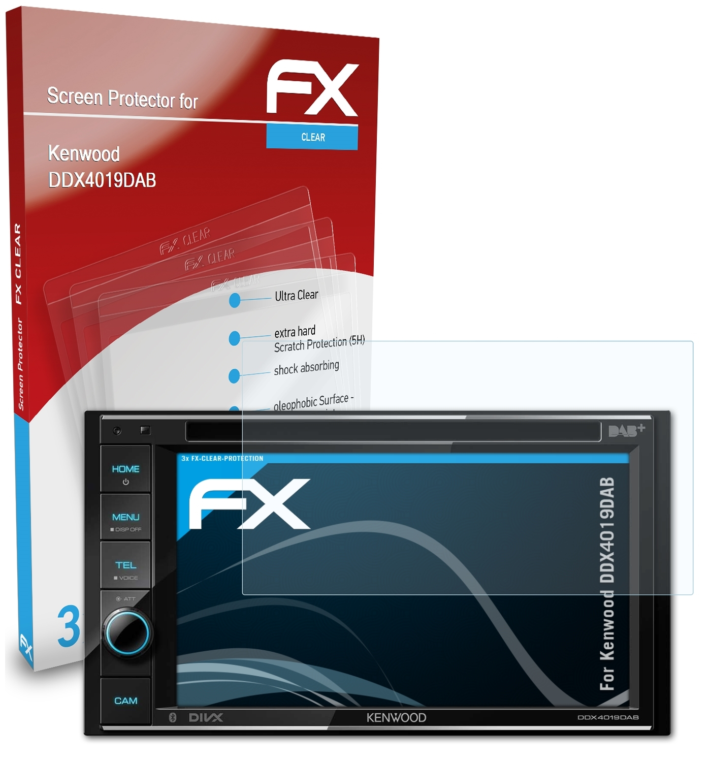 ATFOLIX FX-Clear Displayschutz(für 3x DDX4019DAB) Kenwood