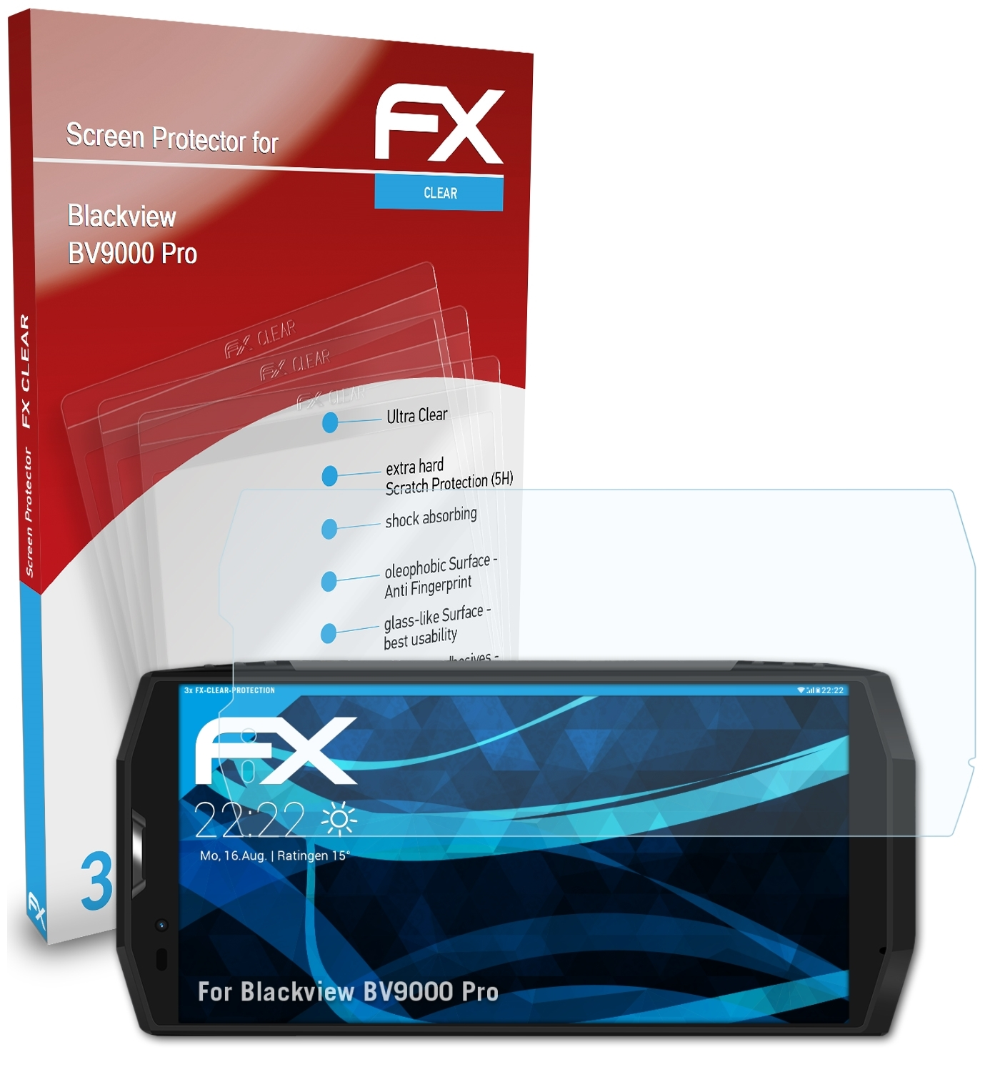 ATFOLIX 3x FX-Clear Displayschutz(für Blackview BV9000 Pro)