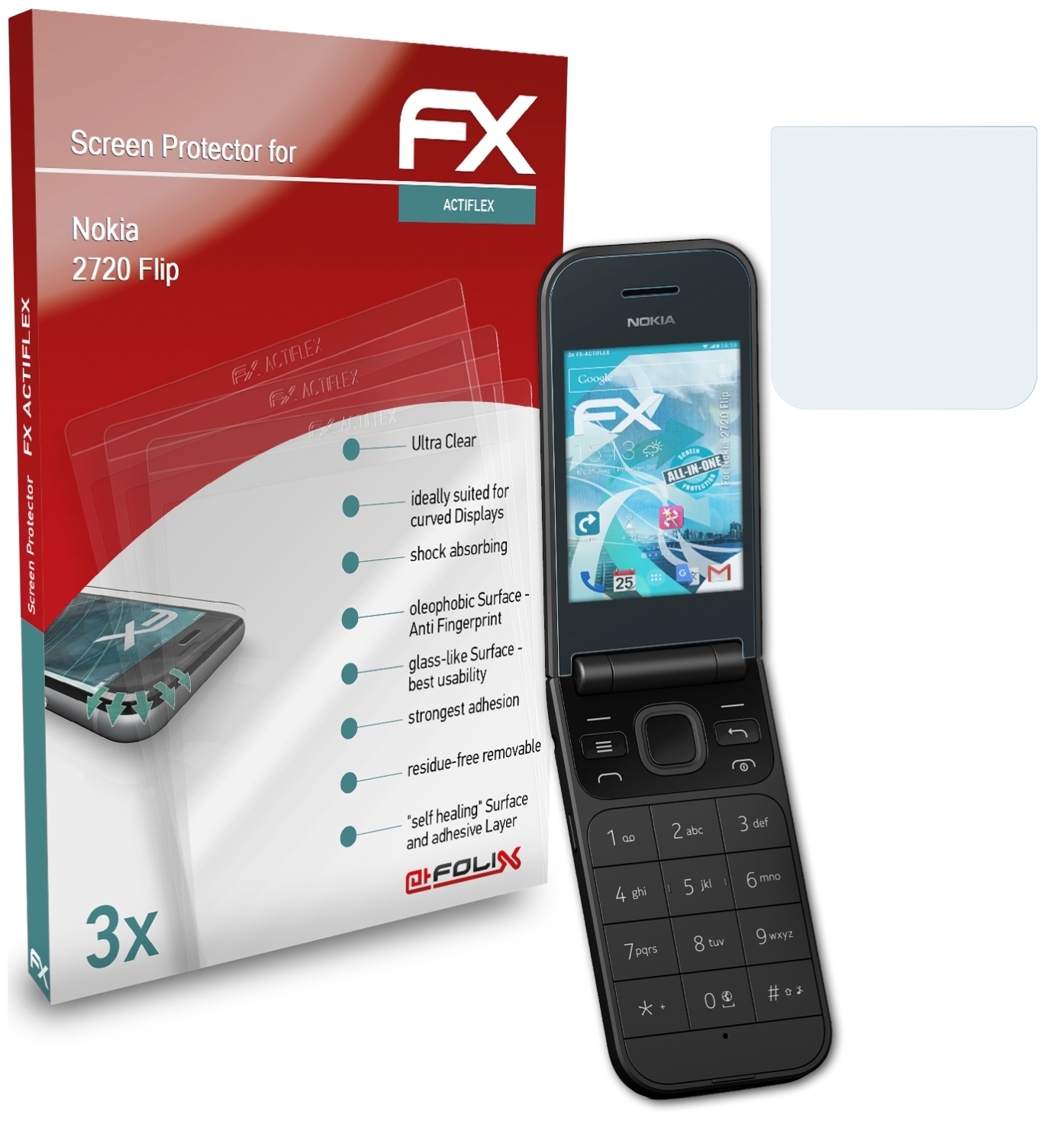 ATFOLIX 3x FX-ActiFleX Flip) Nokia 2720 Displayschutz(für