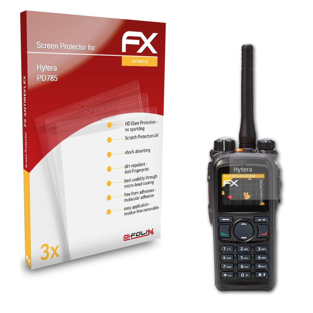 ATFOLIX PD785) 3x FX-Antireflex Hytera Displayschutz(für