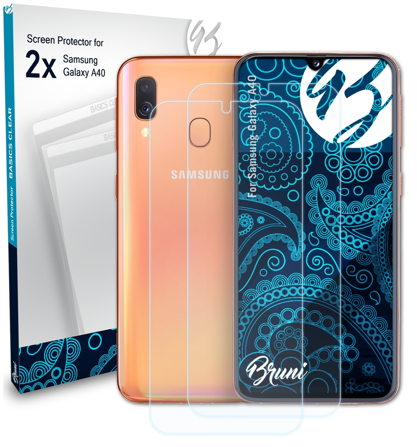 BRUNI 2x Basics-Clear Schutzfolie(für Samsung Galaxy A40)