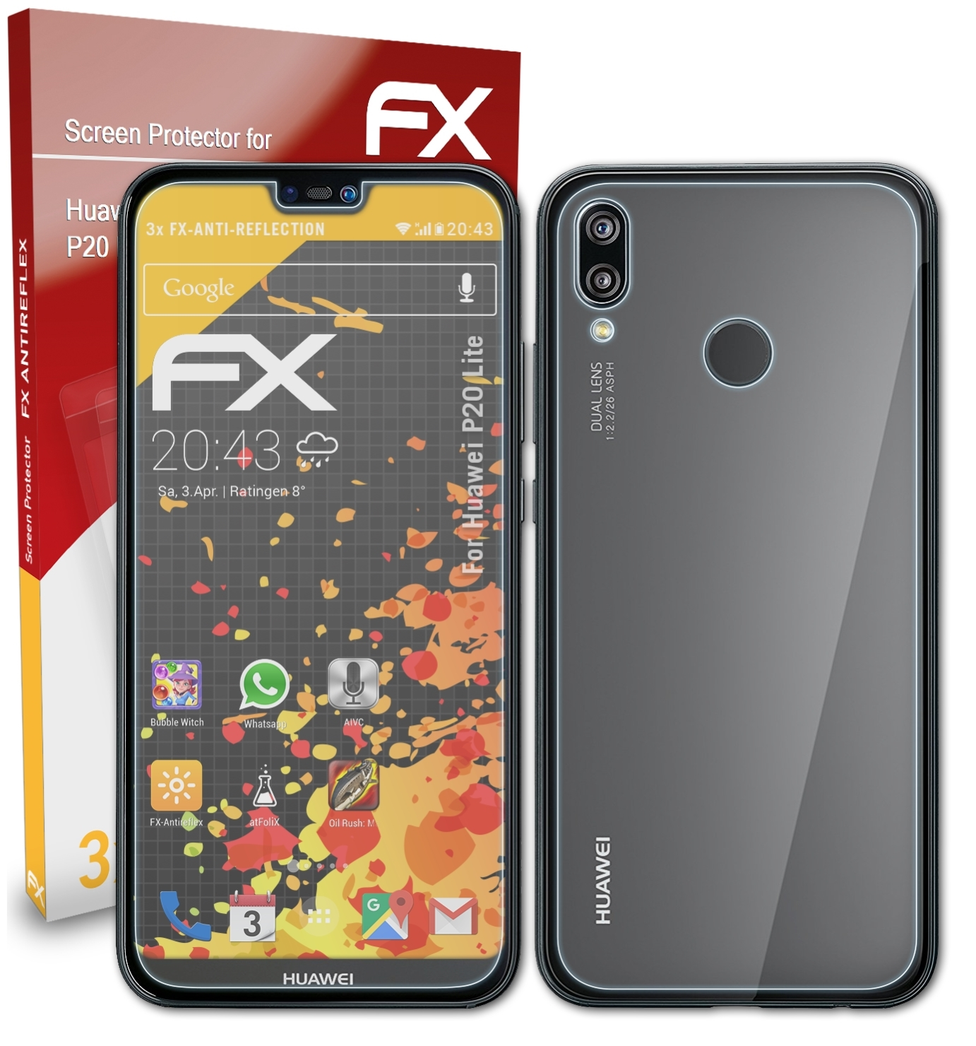 ATFOLIX 3x FX-Antireflex Displayschutz(für Huawei Lite) P20