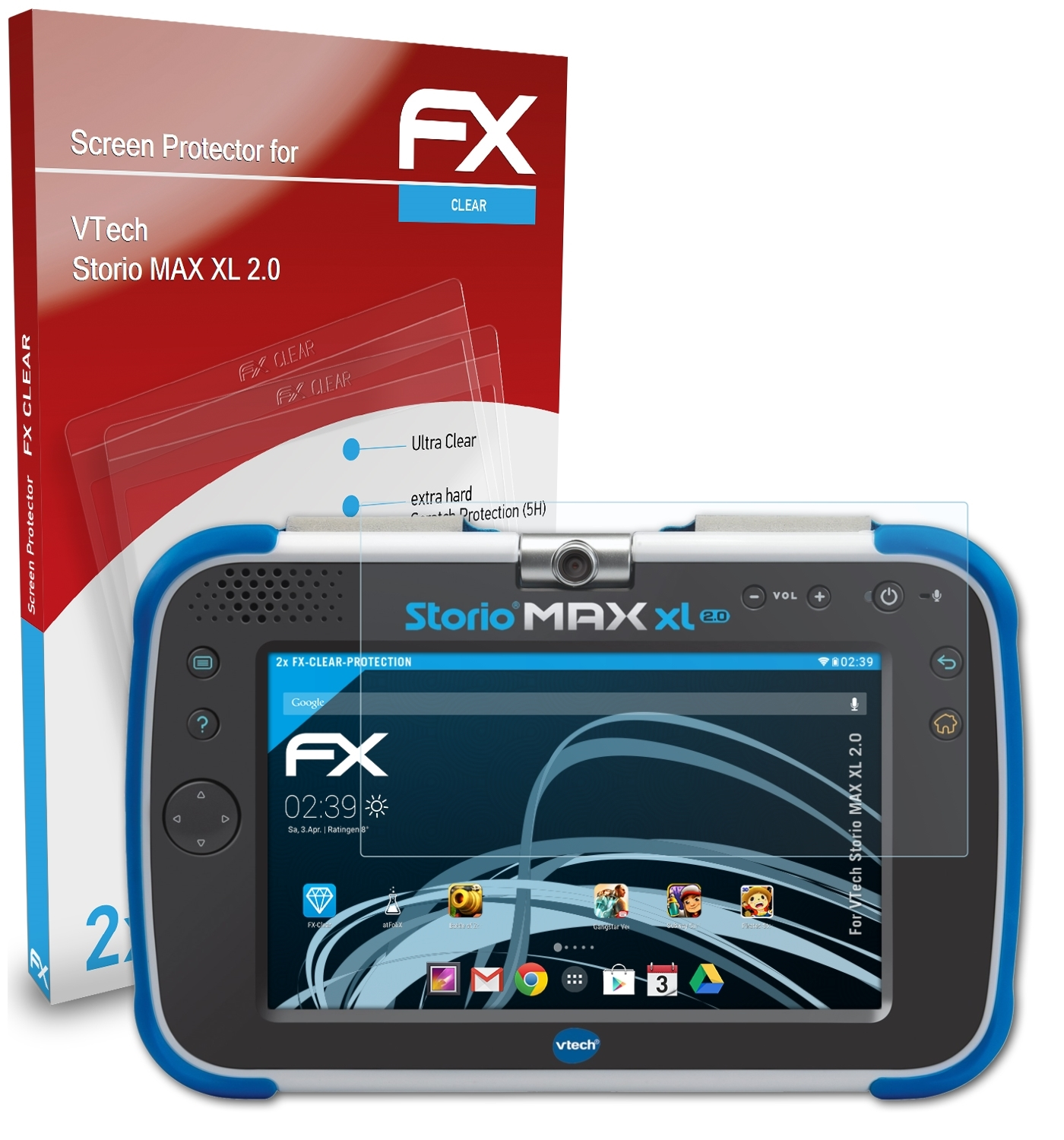 2.0) 2x FX-Clear VTech MAX XL ATFOLIX Displayschutz(für Storio