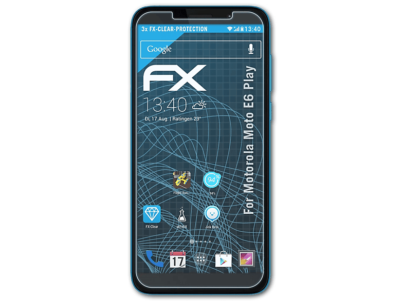 Moto Play) ATFOLIX 3x Motorola FX-Clear Displayschutz(für E6