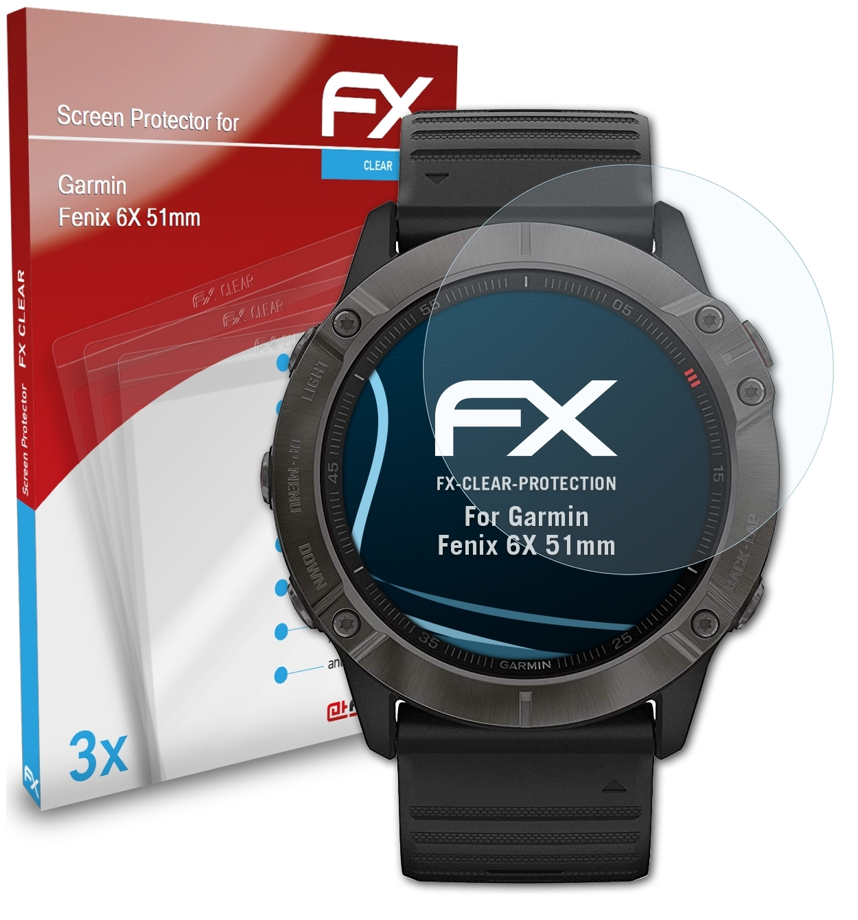 ATFOLIX 3x FX-Clear Displayschutz(für Fenix (51mm)) Garmin 6X