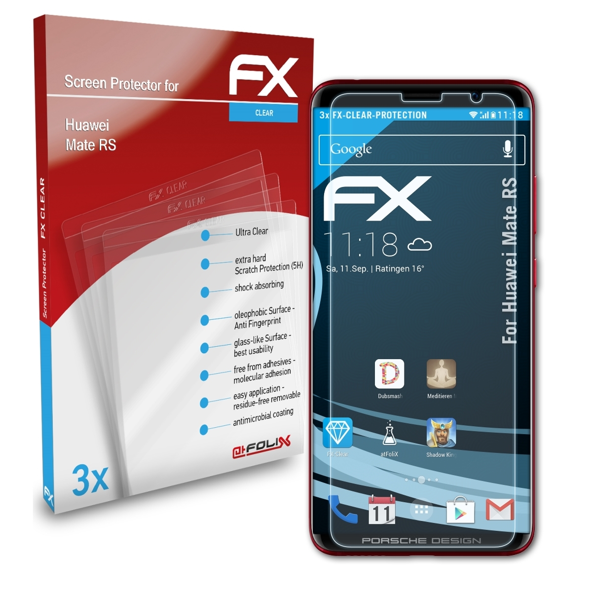 ATFOLIX 3x Displayschutz(für RS) Huawei FX-Clear Mate