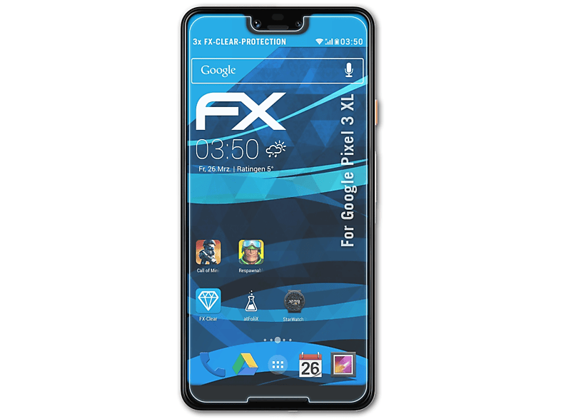 ATFOLIX 3x FX-Clear Displayschutz(für Pixel XL) Google 3