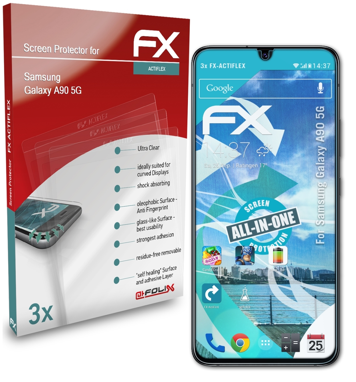 ATFOLIX Displayschutz(für 5G) FX-ActiFleX 3x A90 Galaxy Samsung