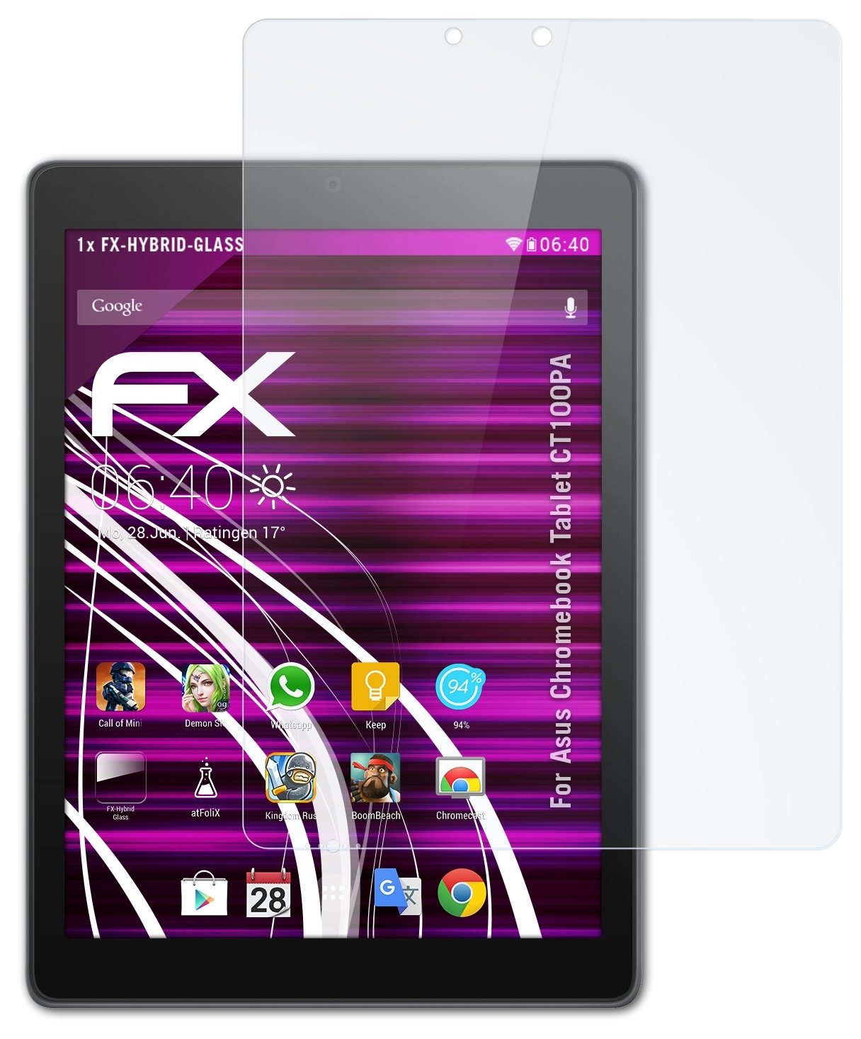 ATFOLIX FX-Hybrid-Glass Schutzglas(für Asus (CT100PA)) Tablet Chromebook