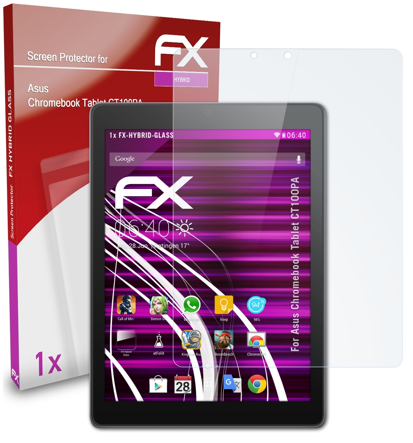 ATFOLIX FX-Hybrid-Glass Schutzglas(für Asus (CT100PA)) Tablet Chromebook