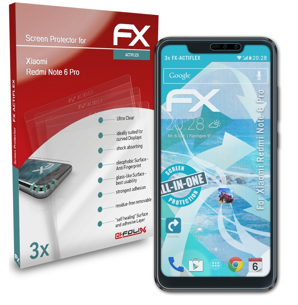 Pro) Redmi 6 3x Displayschutz(für ATFOLIX Note Xiaomi FX-ActiFleX