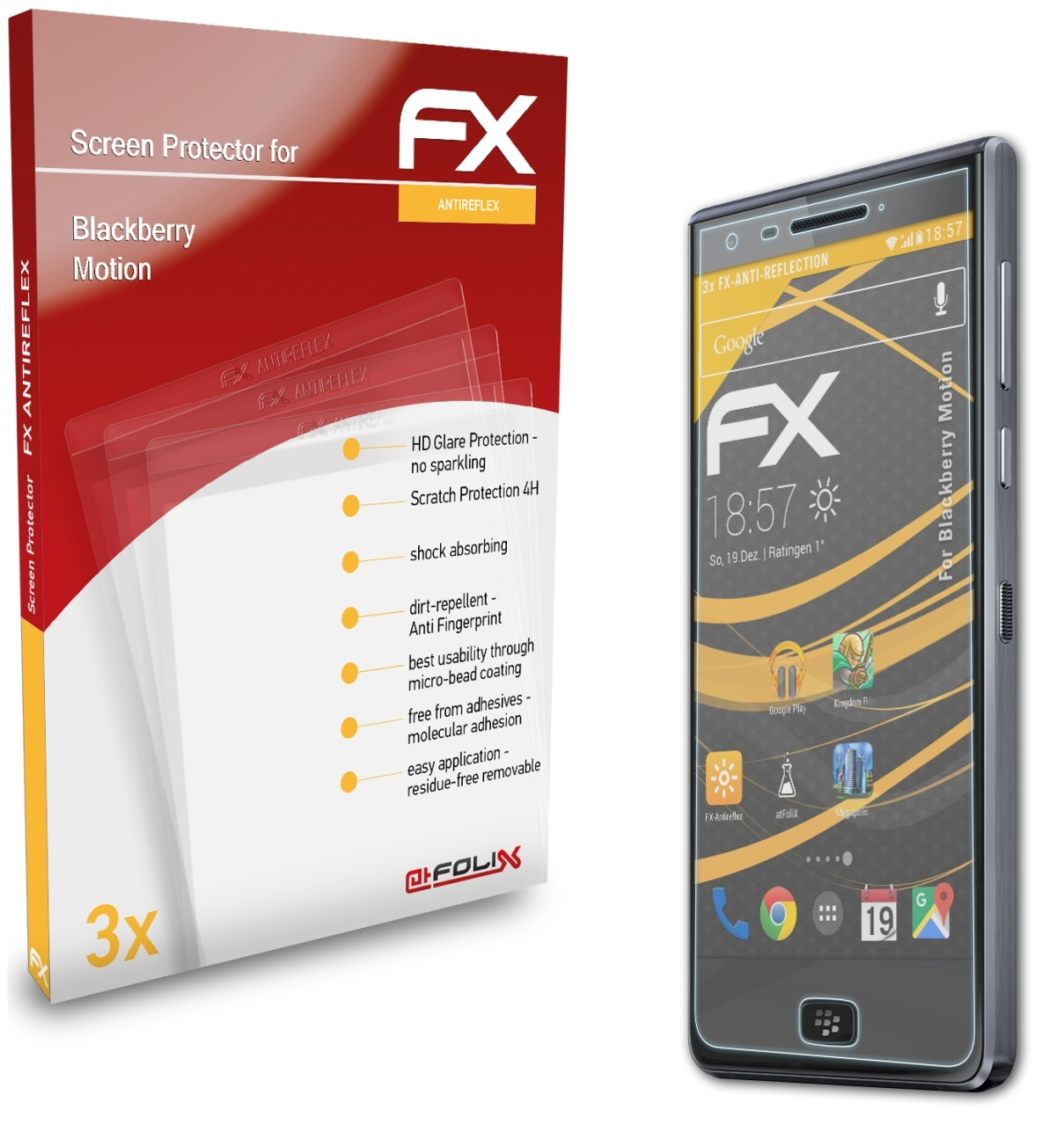 ATFOLIX 3x FX-Antireflex Blackberry Displayschutz(für Motion)