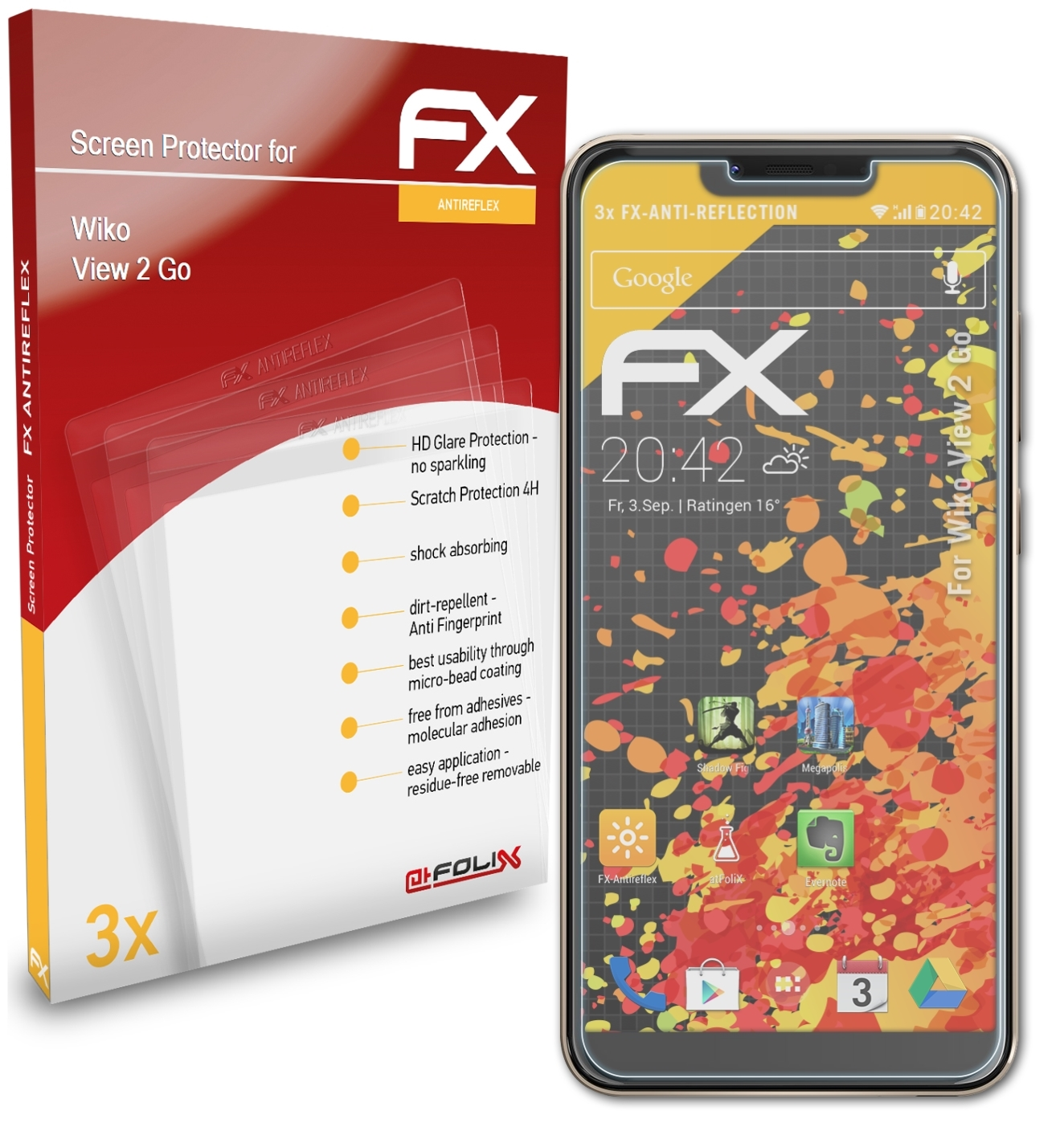 Wiko FX-Antireflex Displayschutz(für 3x Go) 2 View ATFOLIX