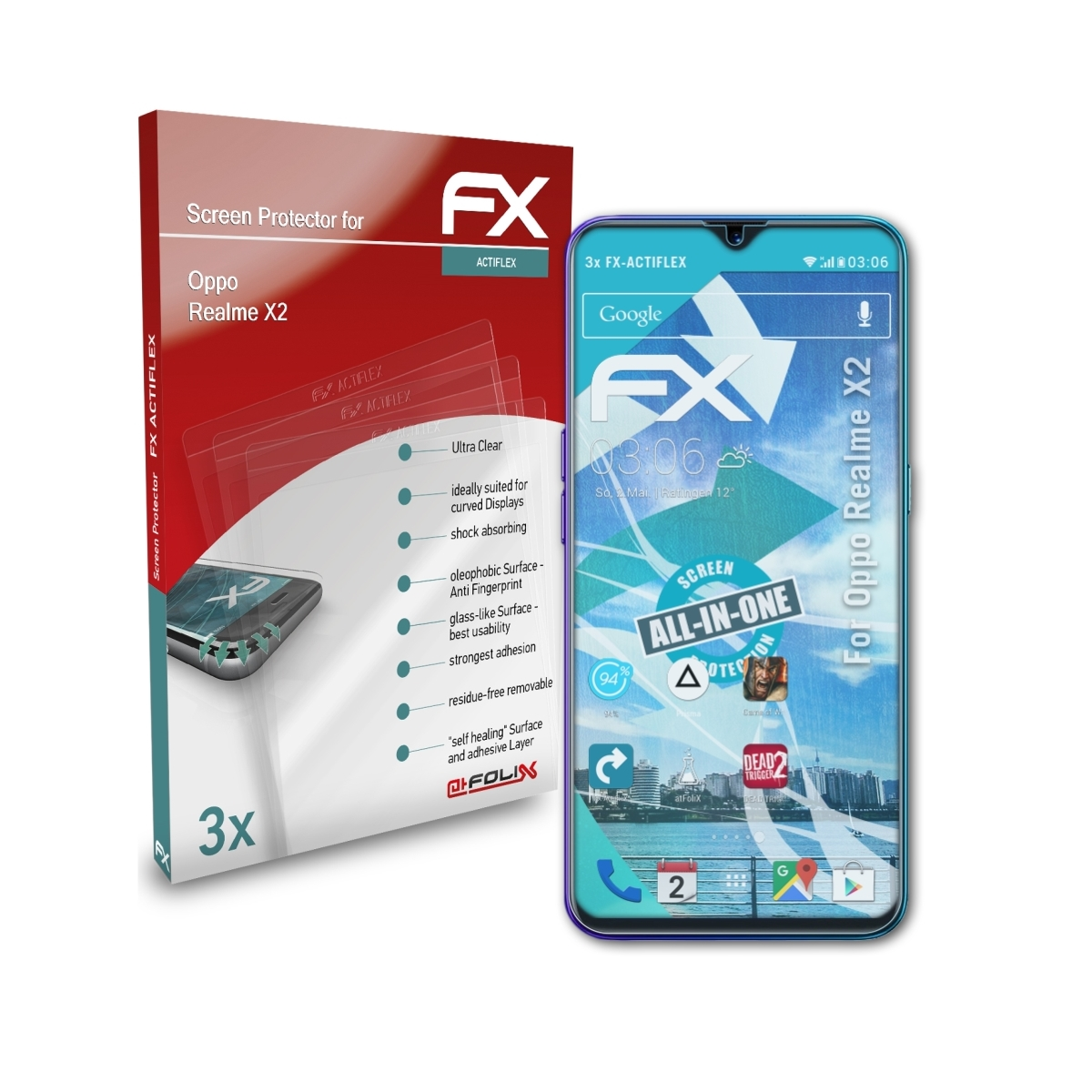Realme Oppo 3x ATFOLIX X2) Displayschutz(für FX-ActiFleX