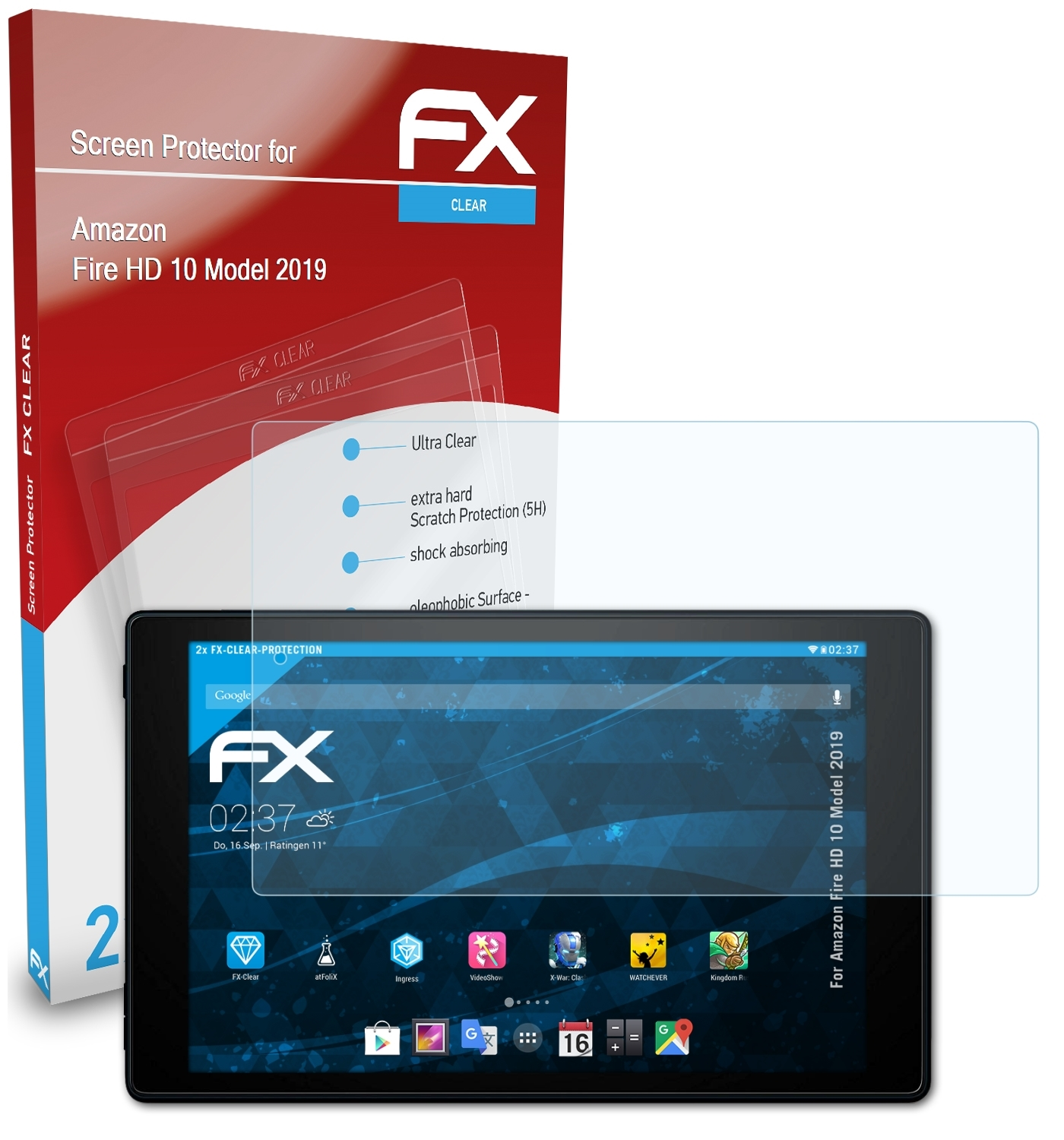 Amazon 10 2019)) Fire 2x HD FX-Clear Displayschutz(für (Model ATFOLIX