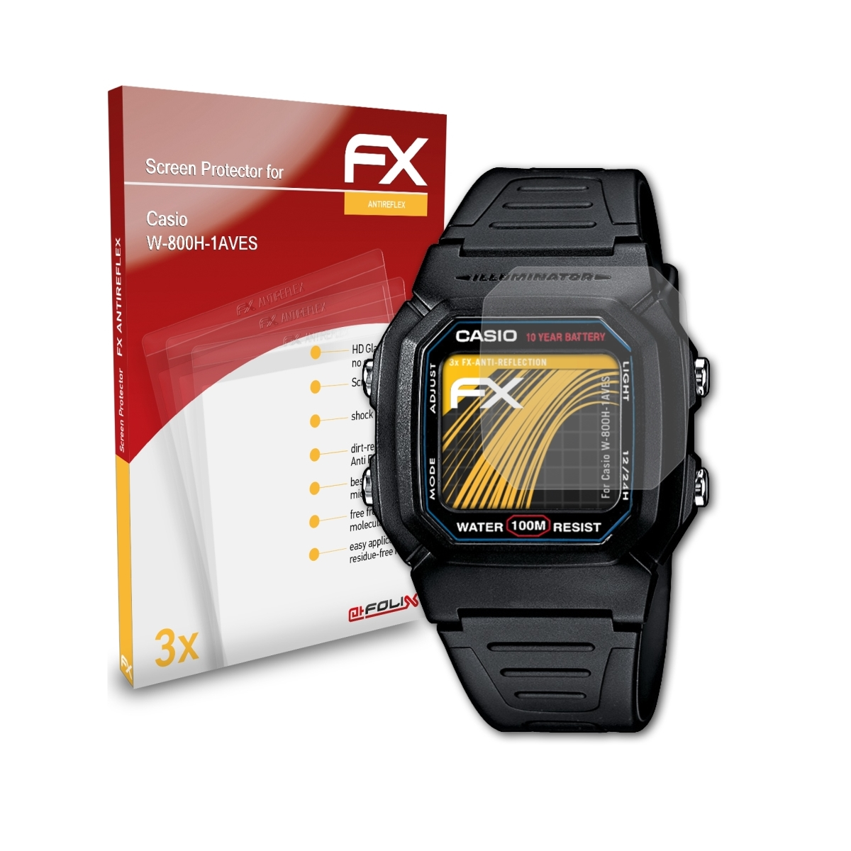 ATFOLIX 3x FX-Antireflex Displayschutz(für Casio W-800H-1AVES)