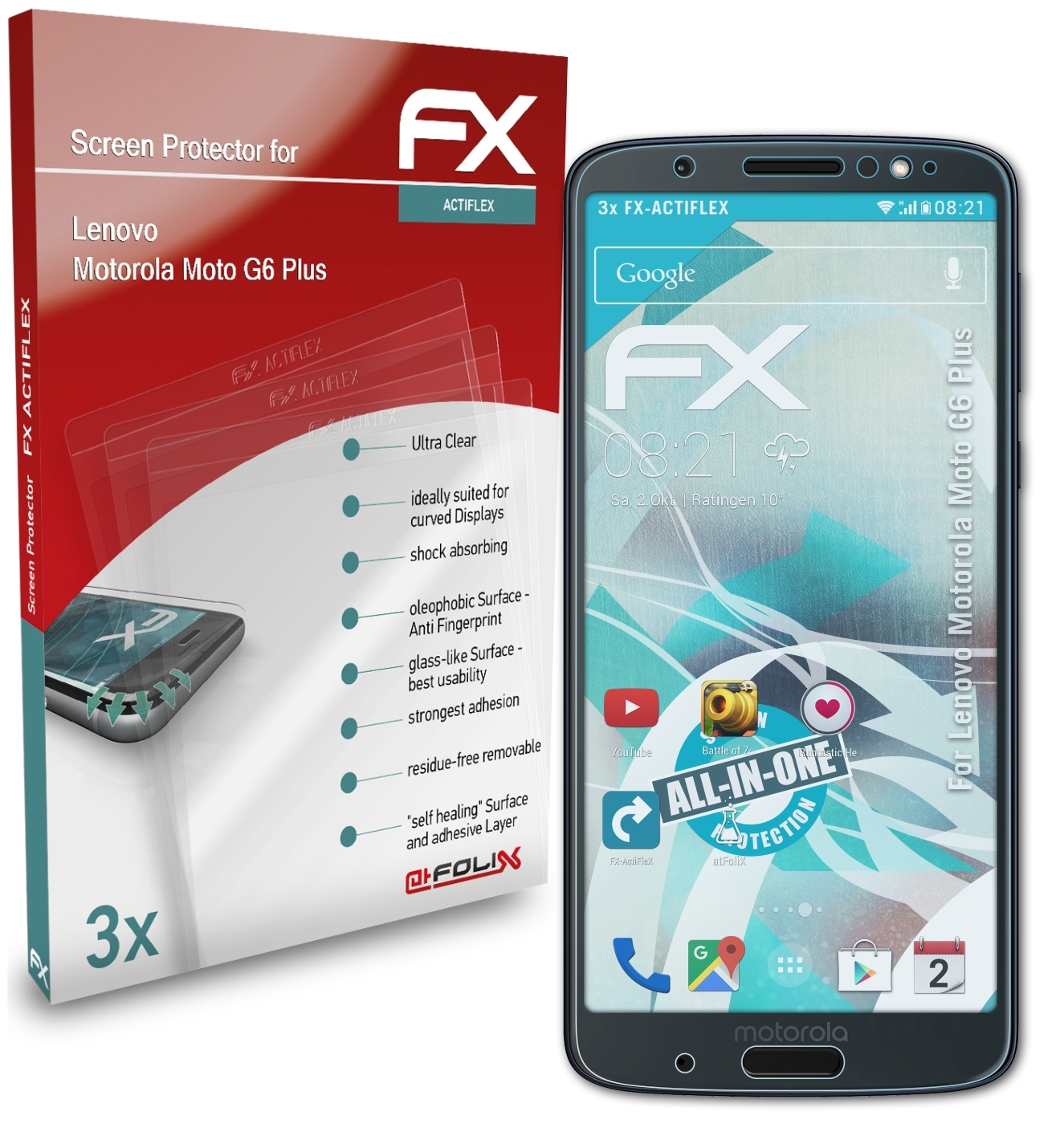 ATFOLIX 3x Motorola Lenovo G6 Displayschutz(für Moto Plus) FX-ActiFleX