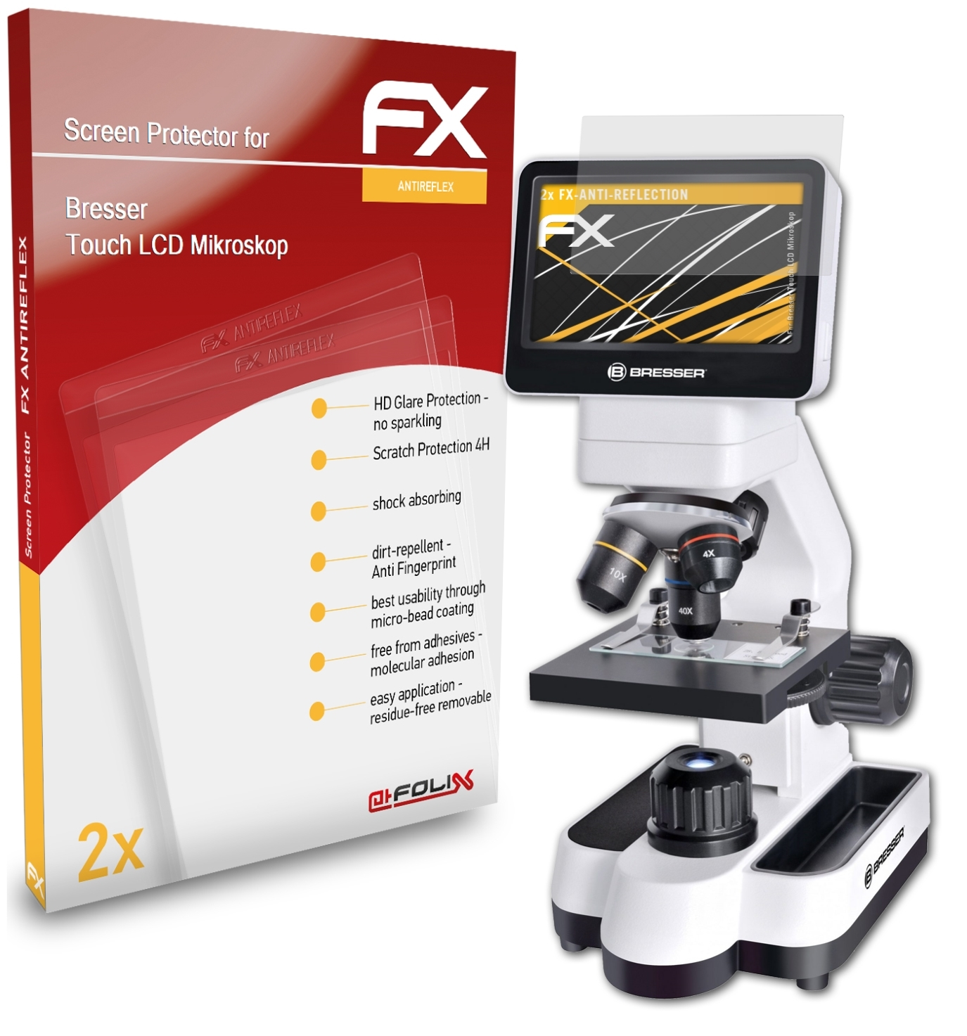 ATFOLIX Mikroskop) 2x Bresser Touch LCD Displayschutz(für FX-Antireflex