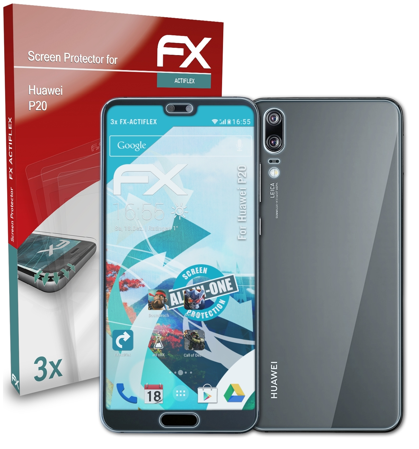 ATFOLIX 3x FX-ActiFleX P20) Huawei Displayschutz(für