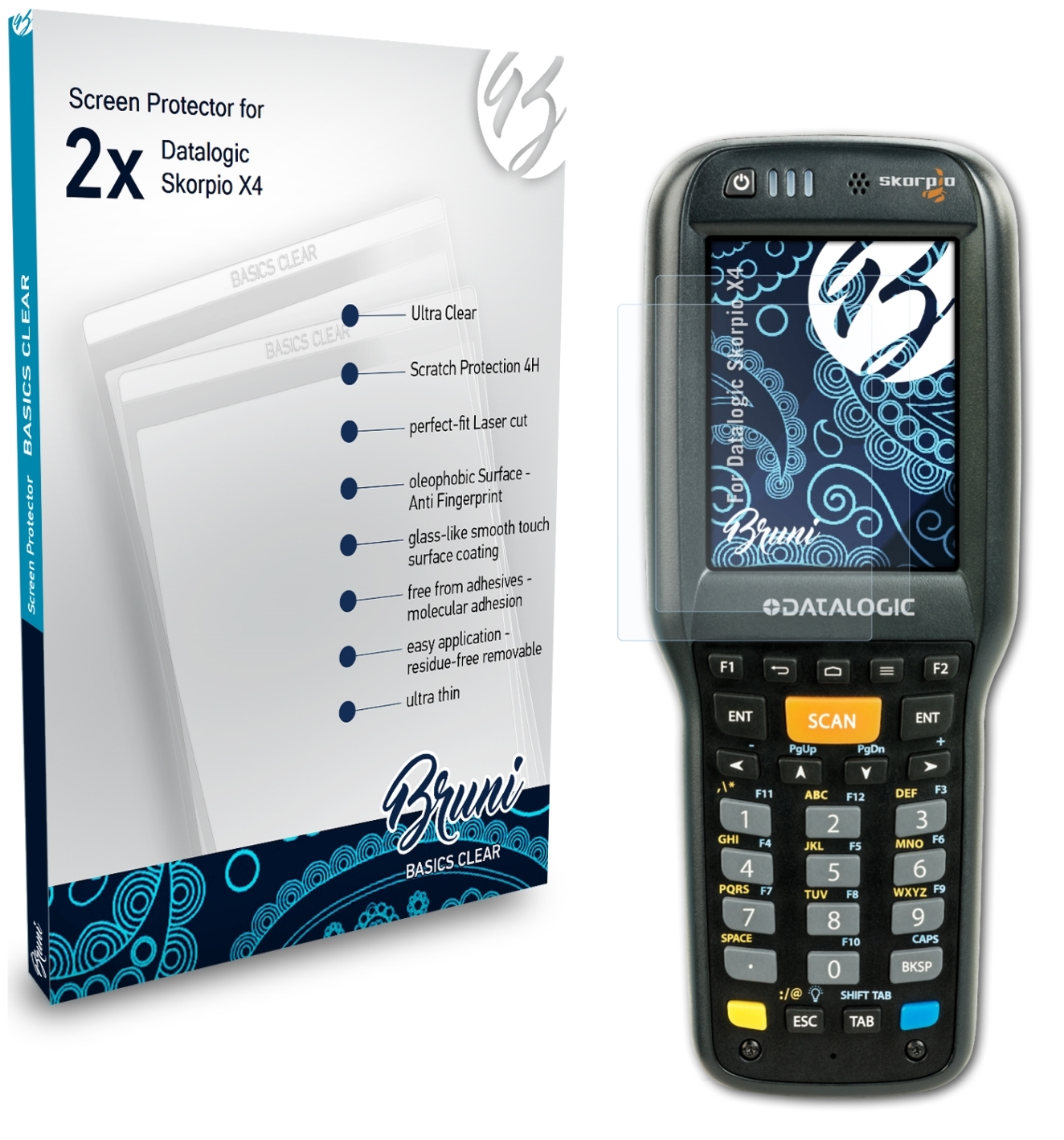 BRUNI 2x Basics-Clear Schutzfolie(für Datalogic X4) Skorpio