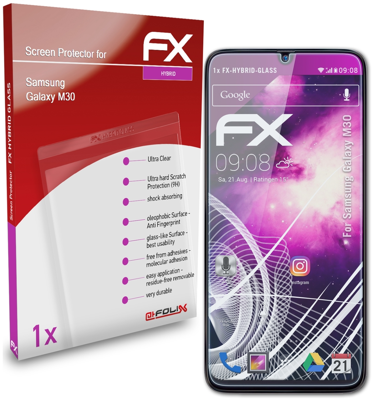 ATFOLIX FX-Hybrid-Glass Samsung Schutzglas(für Galaxy M30)