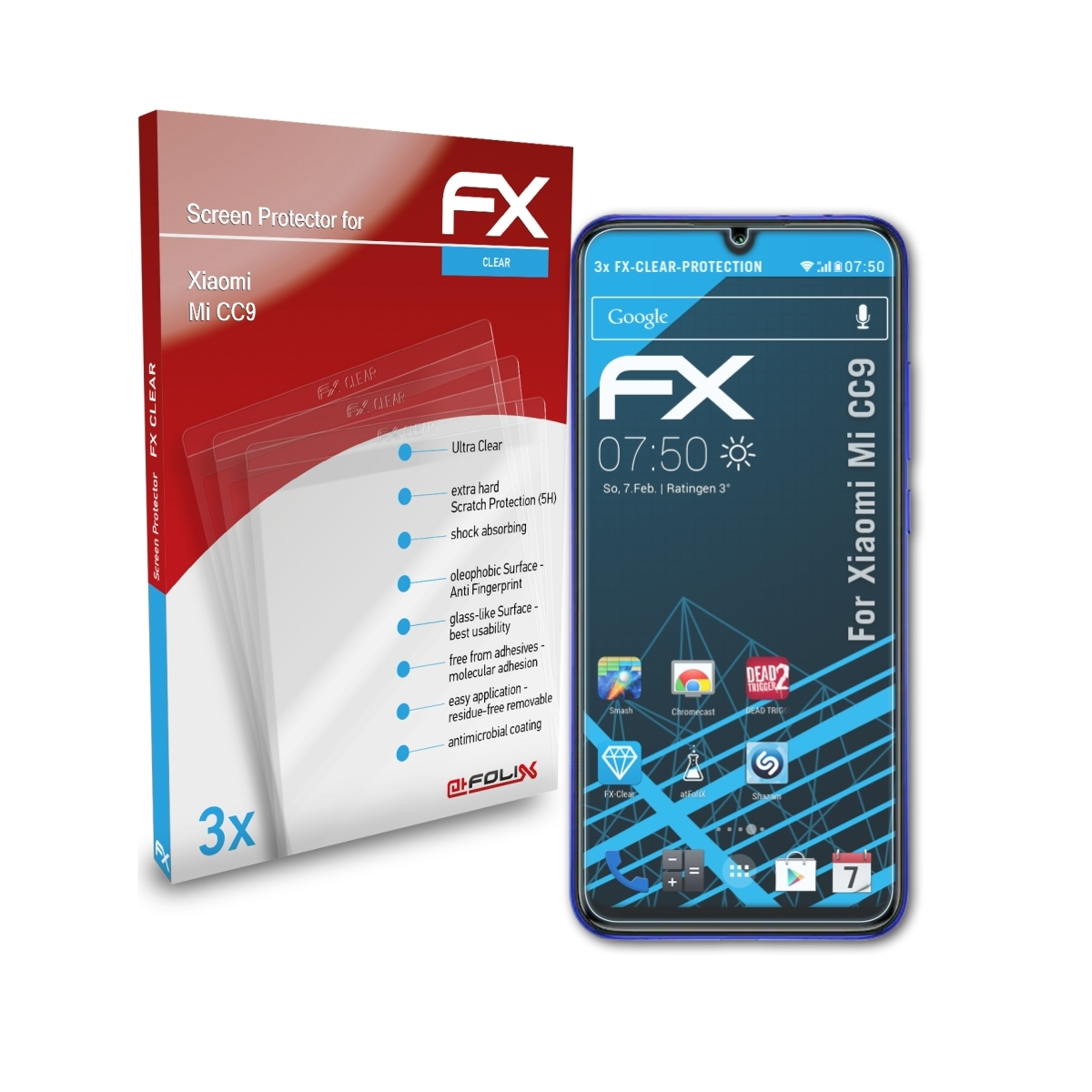 ATFOLIX Displayschutz(für Mi FX-Clear CC9) 3x Xiaomi