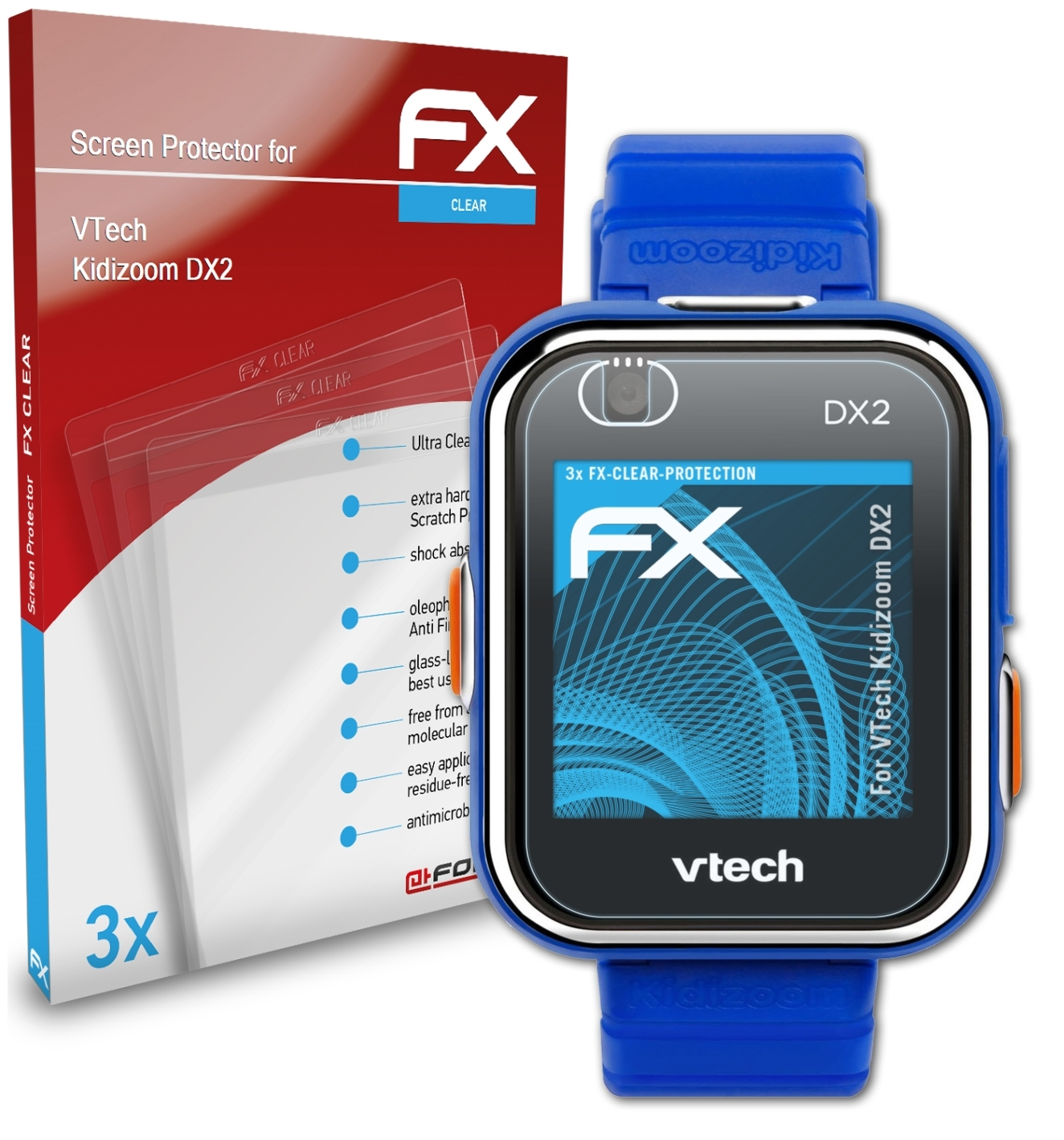 ATFOLIX 3x FX-Clear Displayschutz(für VTech DX2) Kidizoom