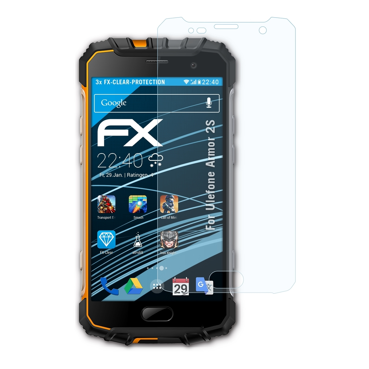 ATFOLIX 3x Displayschutz(für Ulefone 2S) FX-Clear Armor