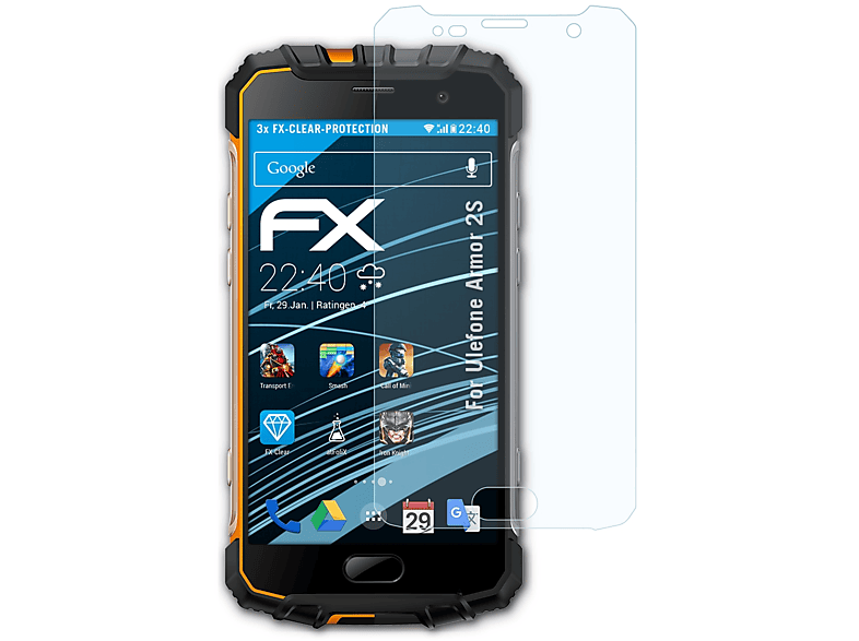 ATFOLIX 3x FX-Clear Displayschutz(für Ulefone Armor 2S)