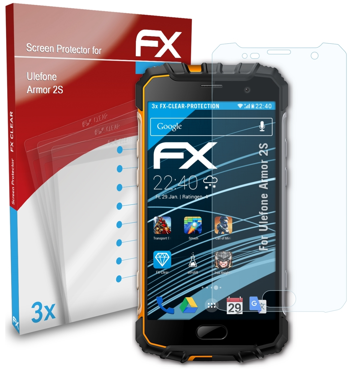 ATFOLIX 3x FX-Clear Displayschutz(für Ulefone 2S) Armor