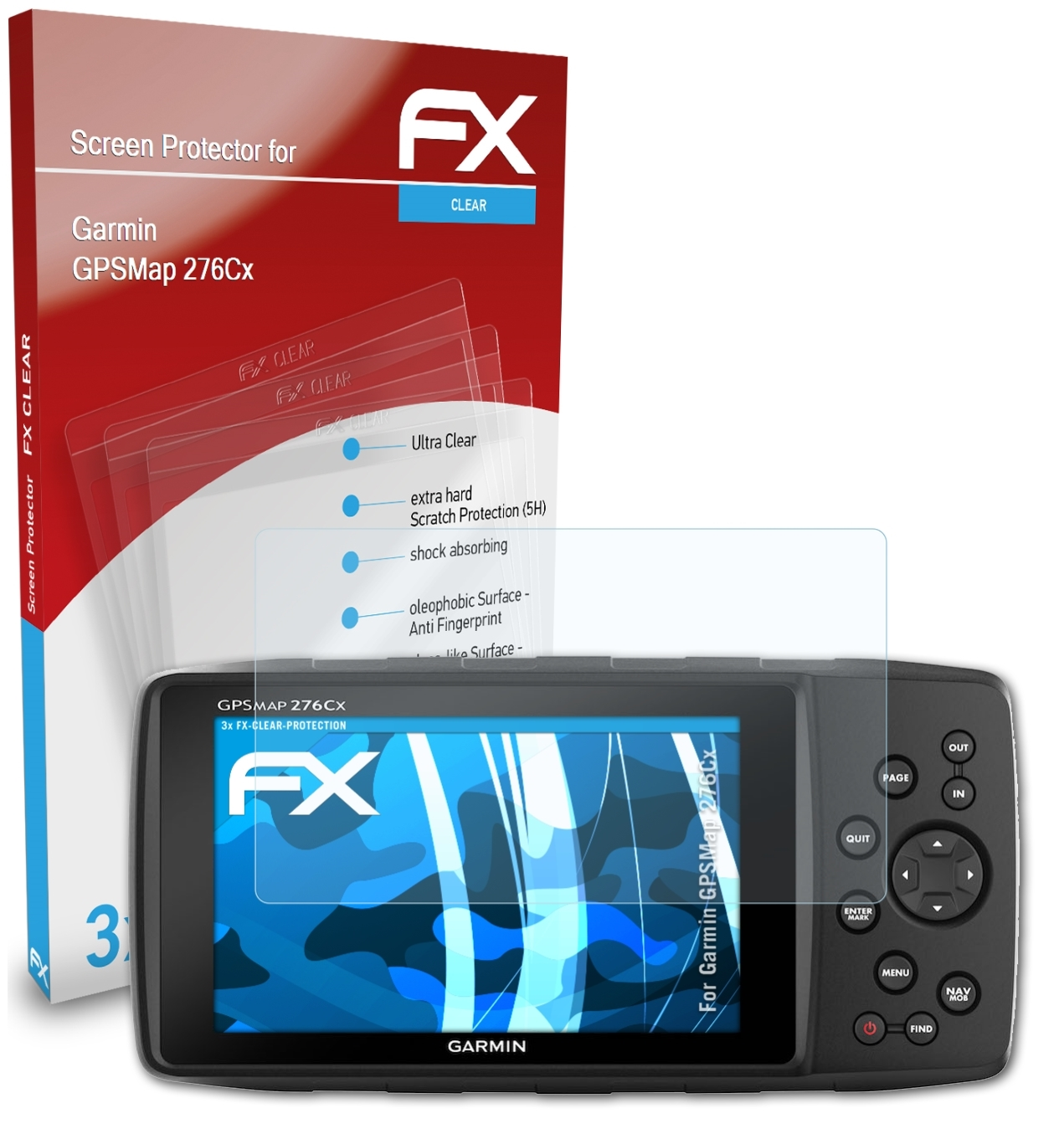 ATFOLIX 3x FX-Clear Displayschutz(für GPSMap 276Cx) Garmin
