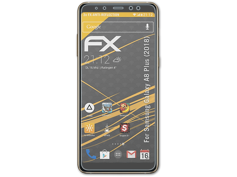 ATFOLIX 3x FX-Antireflex Displayschutz(für Plus Galaxy A8 Samsung (2018))