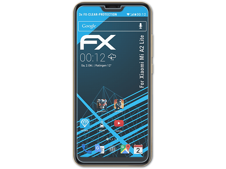 ATFOLIX 3x FX-Clear Displayschutz(für Xiaomi Mi A2 Lite)