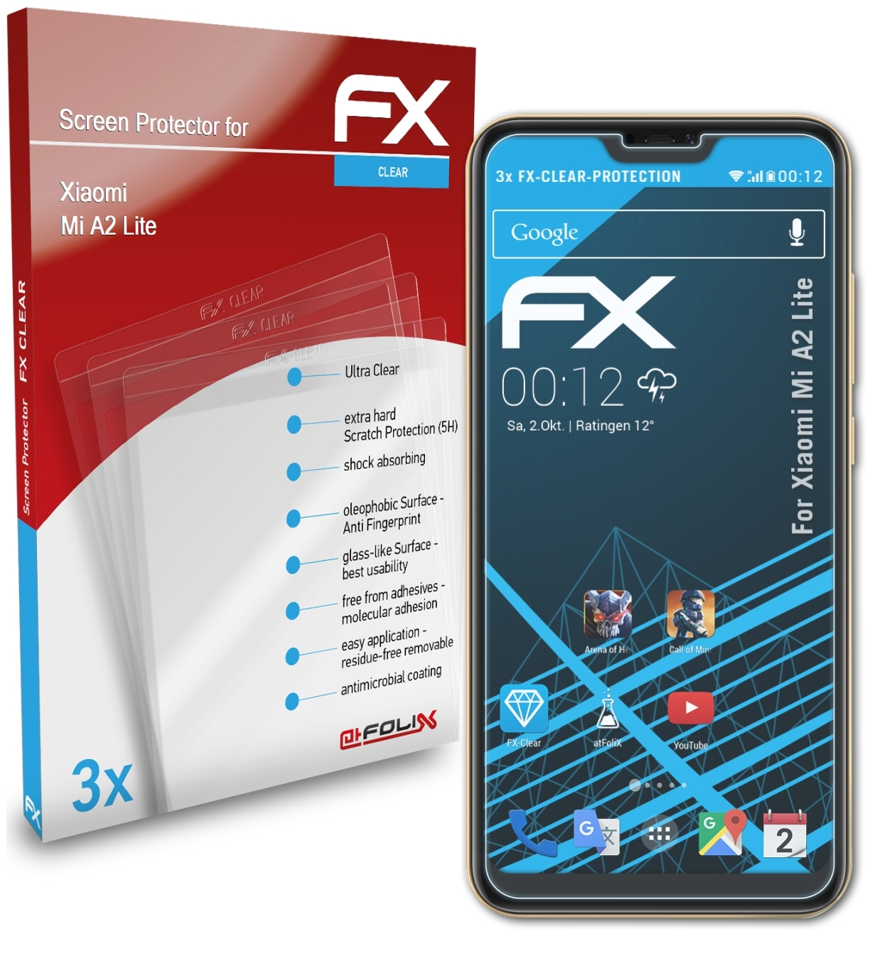 ATFOLIX 3x FX-Clear Displayschutz(für Xiaomi A2 Mi Lite)
