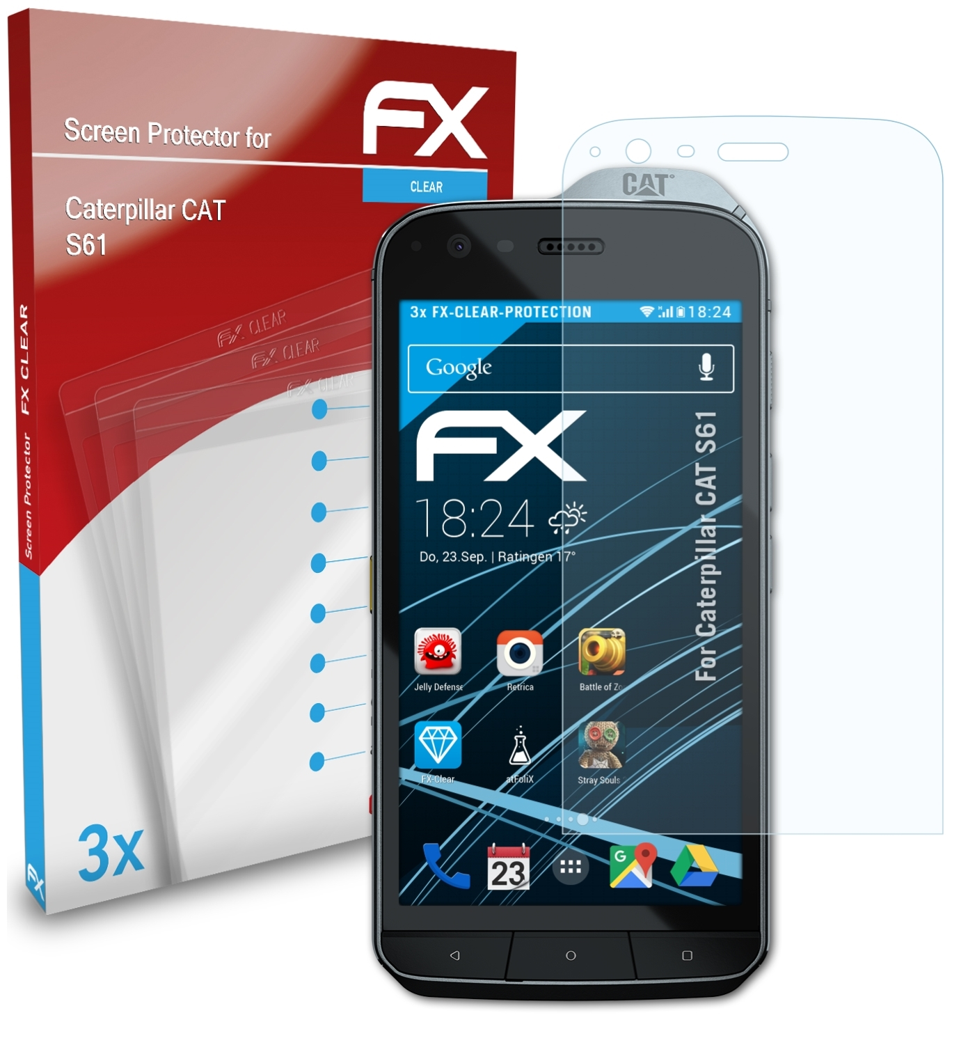 CAT S61) FX-Clear 3x Displayschutz(für ATFOLIX Caterpillar