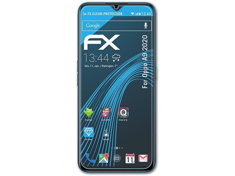 Displayschutz(für Oppo ATFOLIX A9 2020) 3x FX-Clear
