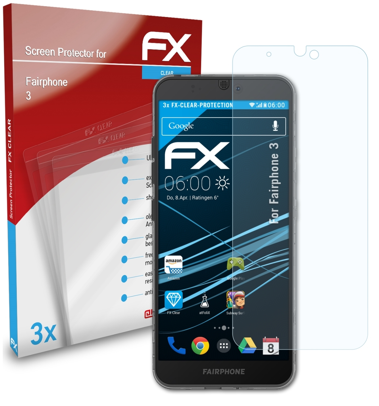 FX-Clear 3) Fairphone ATFOLIX Displayschutz(für 3x