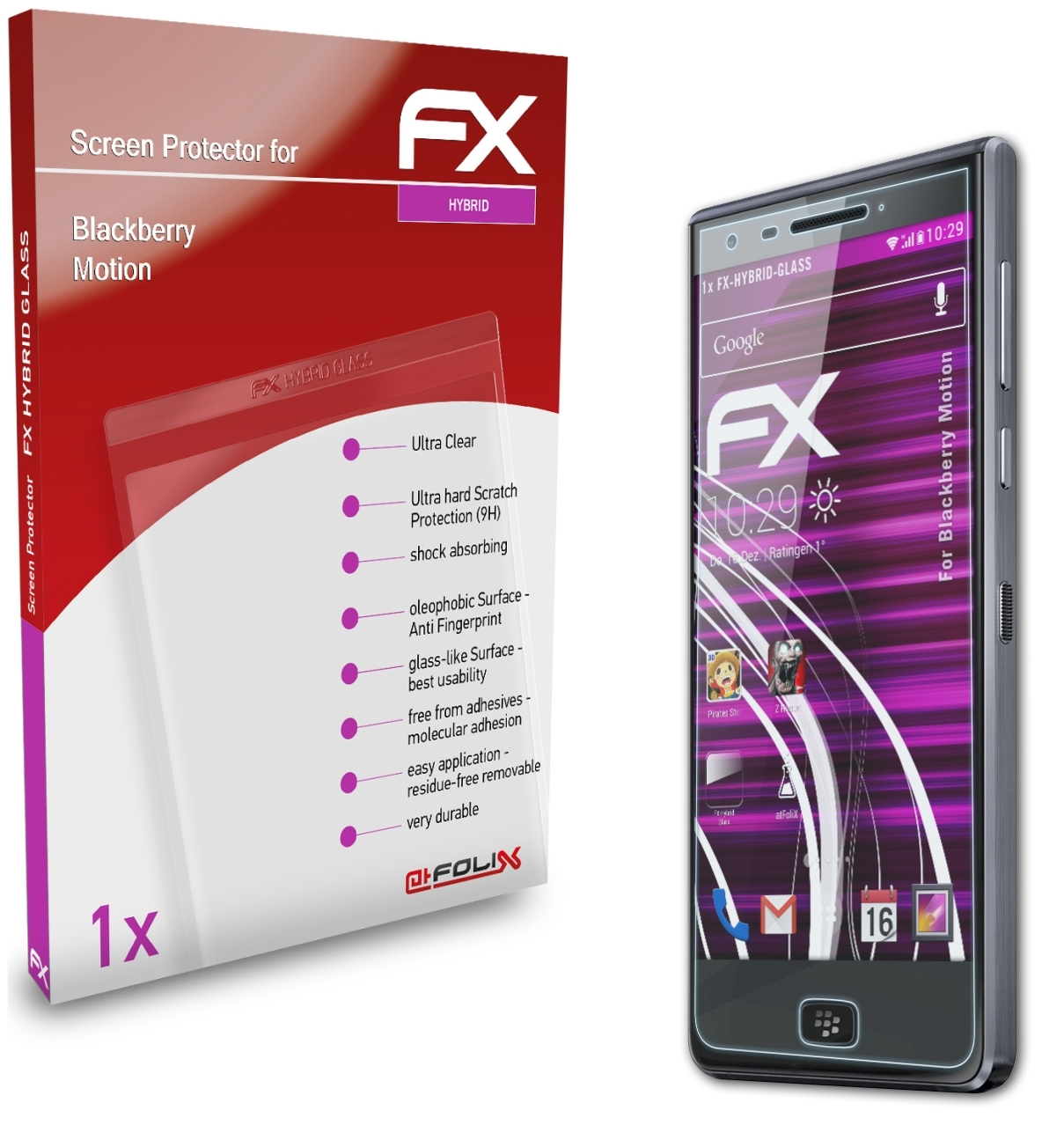 ATFOLIX Schutzglas(für Blackberry Motion) FX-Hybrid-Glass
