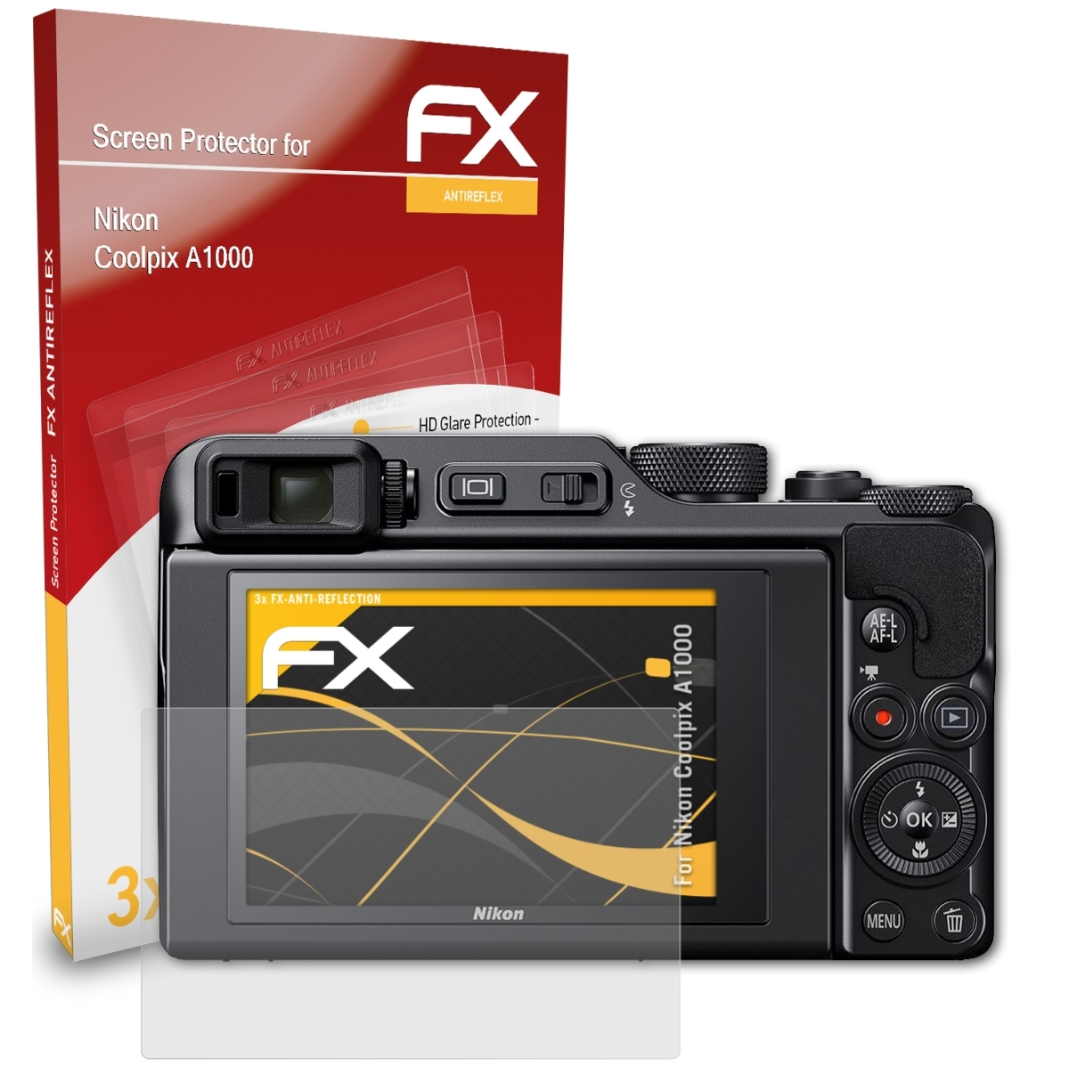 Nikon A1000) ATFOLIX Displayschutz(für 3x Coolpix FX-Antireflex