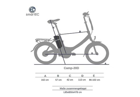 schwarz matt) SMARTEC Zoll, Pedelec/E-Bike Camp-20D (Laufradgröße: | Falt 20 Wh, Kompakt-/Faltrad Unisex-Rad, SATURN 562 Schwarz