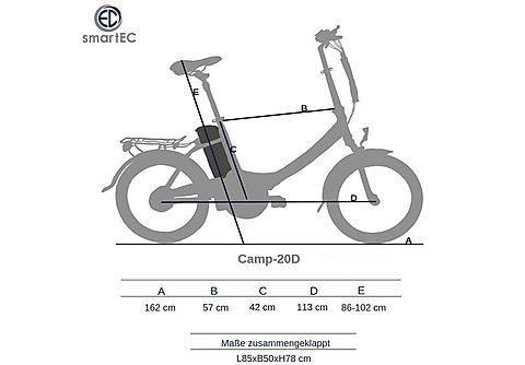 SMARTEC Camp-20D Falt Pedelec/E-Bike Schwarz Kompakt-/Faltrad  (Laufradgröße: 20 Zoll, Unisex-Rad, 562 Wh, schwarz matt) | SATURN