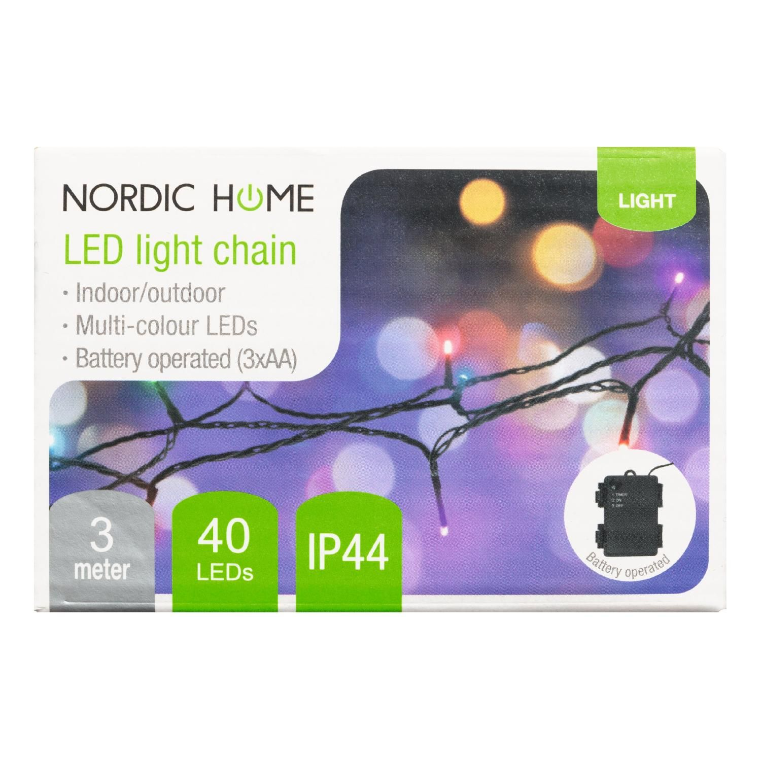 NORDIC HOME LED Lichterkette Lichterkette, RGB mit schwarz Batteriebetrieb