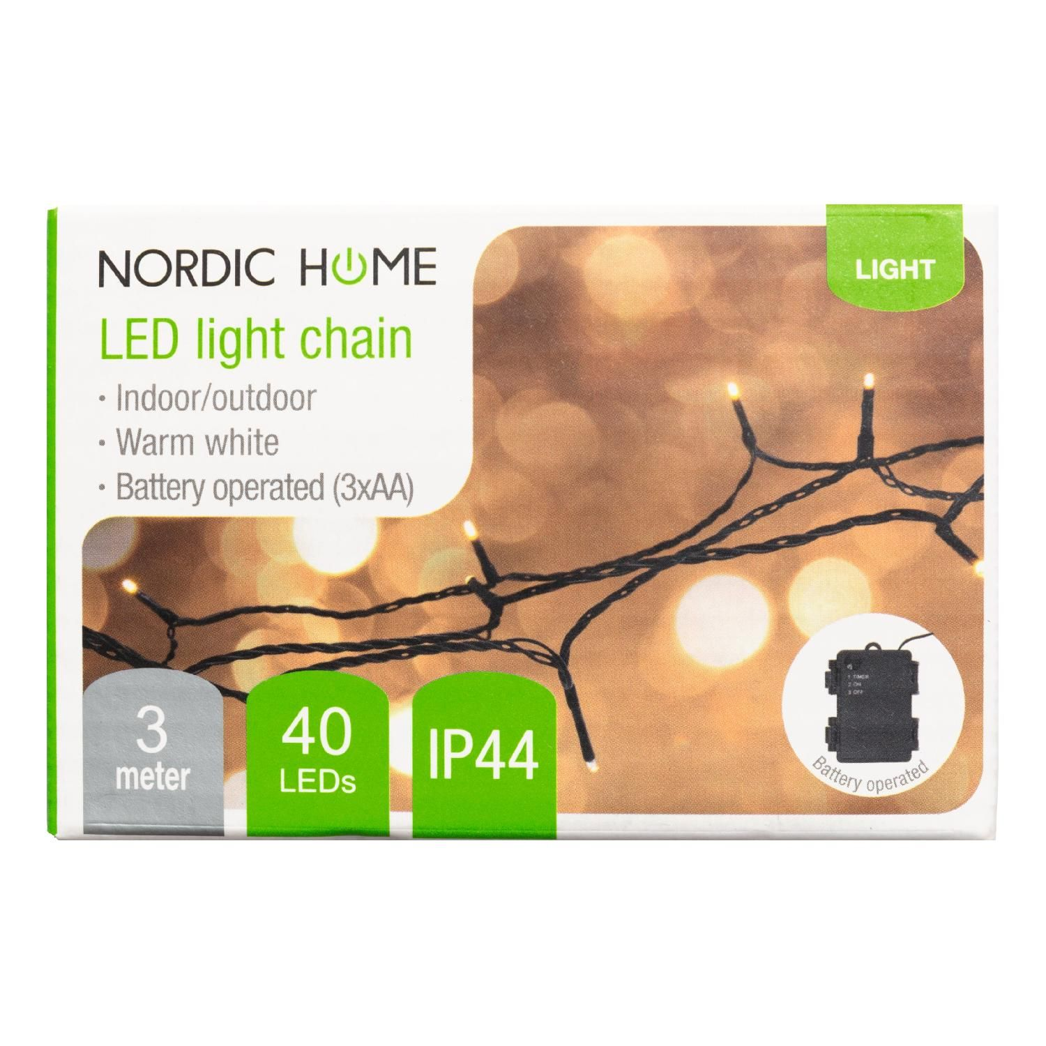 NORDIC HOME LED Lichterkette mit warmweiß schwarz Lichterkette, Batteriebetrieb