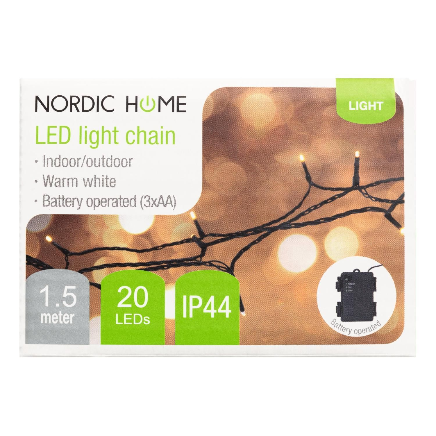 NORDIC HOME mit Lichterkette warmweiß LED schwarz Lichterkette, Batteriebetrieb