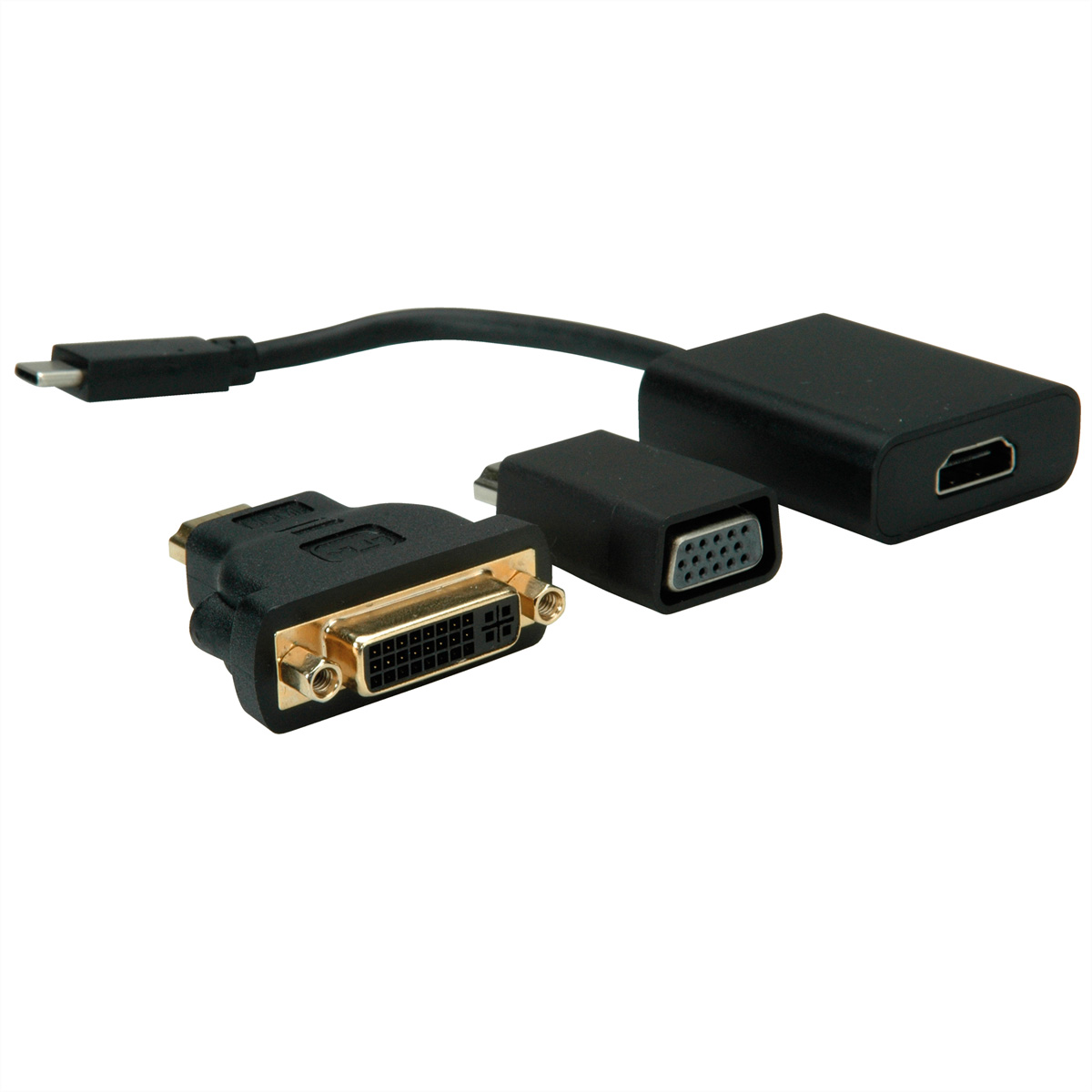 schwarz + Typ HDMI VGA USB-Grafikadapter, + DVI Adapter Display USB C - VALUE