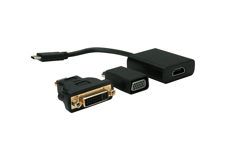VALUE Display Adapter USB Typ C - VGA + HDMI + DVI USB-Grafikadapter, schwarz | Dockingstations