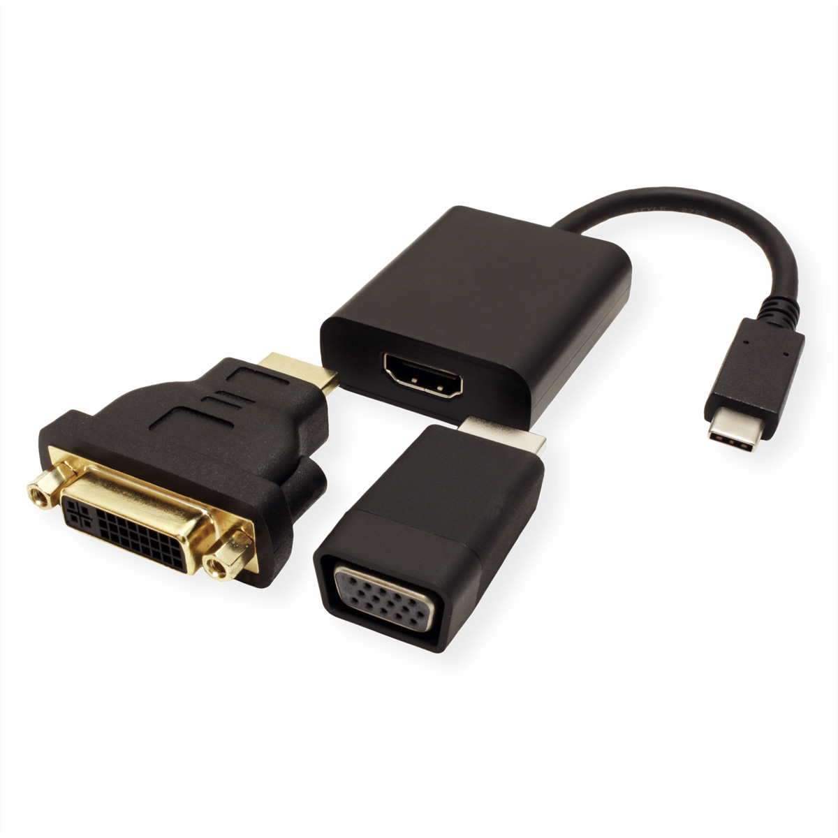 USB-Grafikadapter, C VALUE - Typ + schwarz Display HDMI DVI USB + Adapter VGA