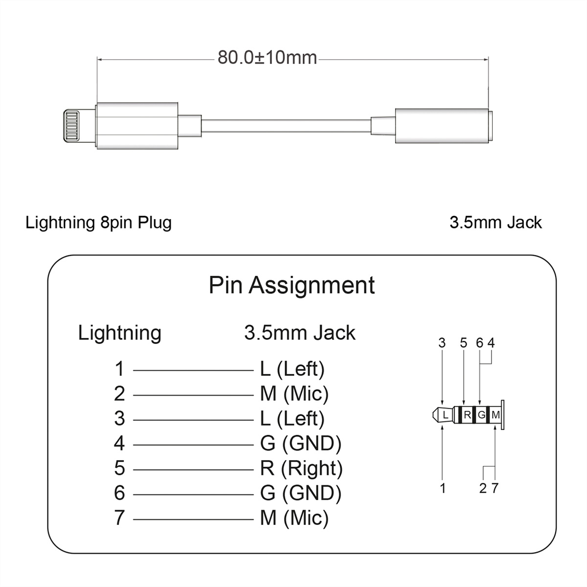 ROLINE Adapter Lightning Audio - Adapter, weiß USB-Audio 3,5mm