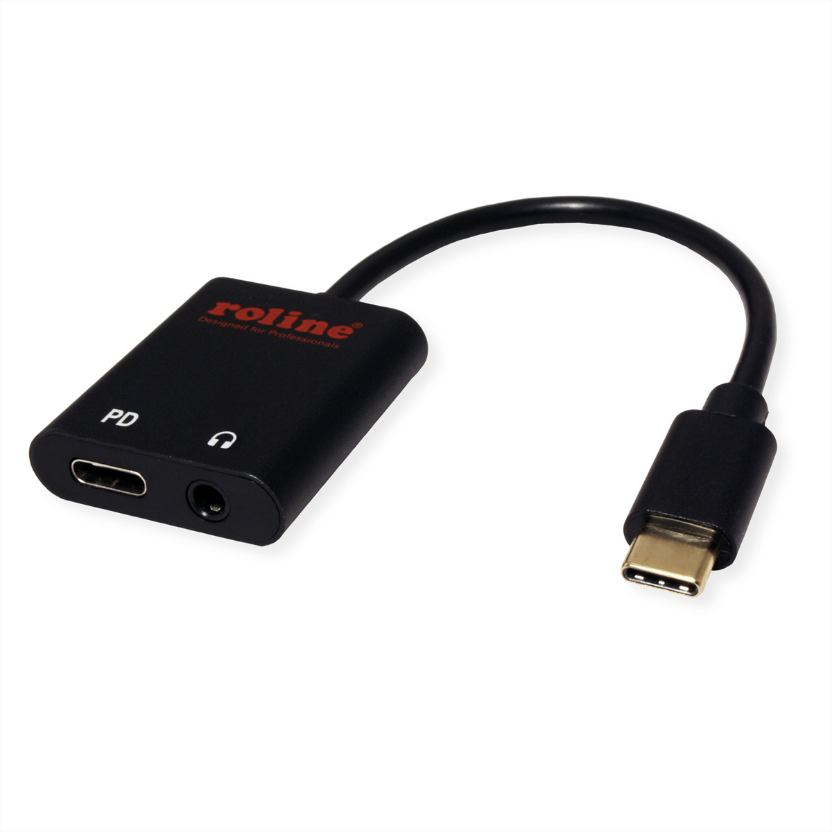 ROLINE Adapter USB Typ C (PD), schwarz - Typ USB-Audio 3,5mm ST/BU + C Adapter, Audio